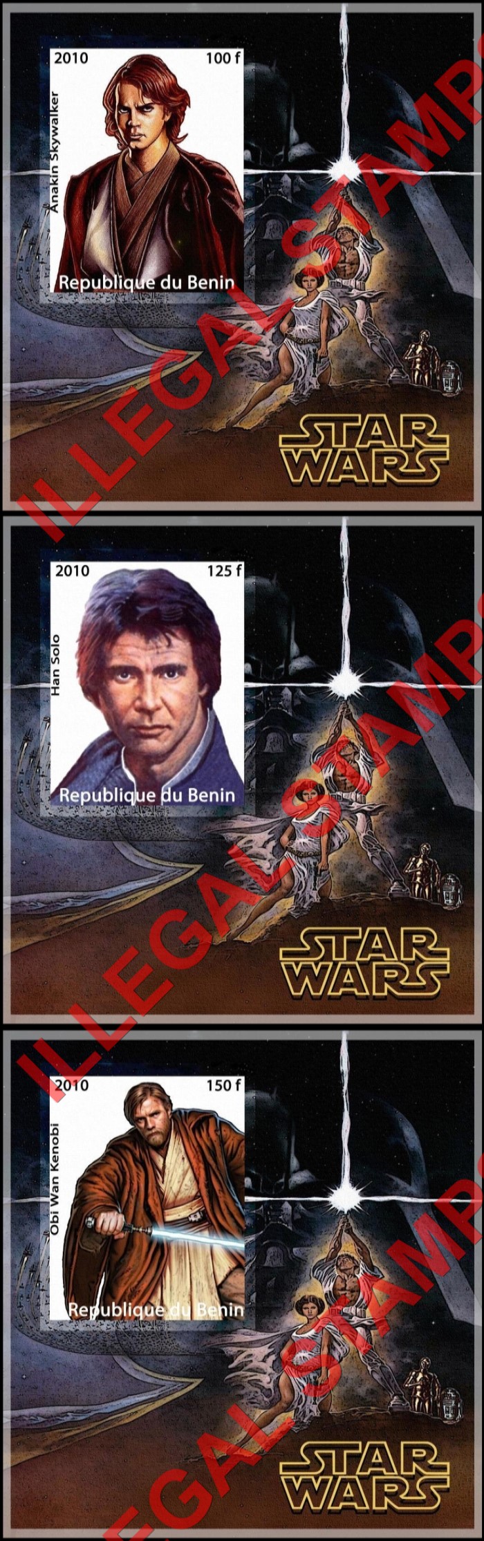 Benin 2010 Star Wars Illegal Stamp Souvenir Sheets of 1 (Part 1) Benin 2010 Star Wars Illegal Stamp Souvenir Sheets of 1 (Part 1)